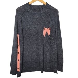 ODDY Women's Knit Mock Neck Sweater Navy Blue Pink Size M/L NWT